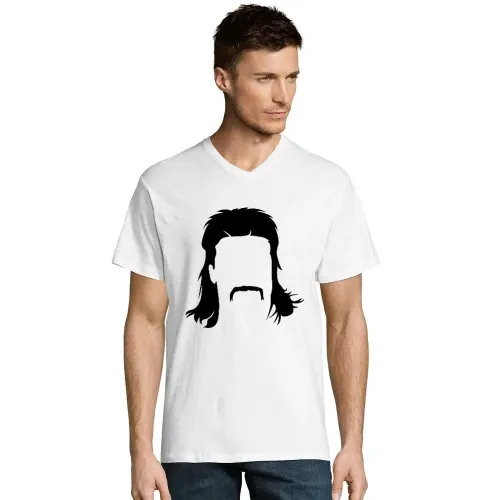 Vokuhila Frisur mit Schnautzbart Männer T-Shirt