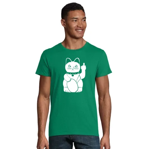 Winkekatze mit Mittelfinger Männer T-Shirt