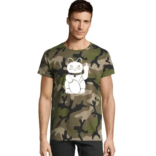 Winkekatze mit Mittelfinger Männer T-Shirt