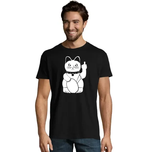 Winkekatze mit Mittelfinger Männer T-Shirt