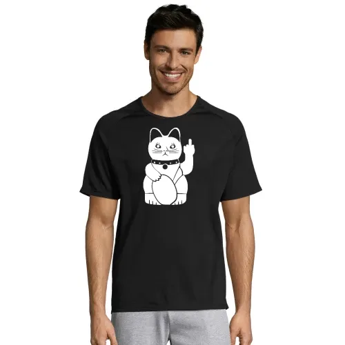 Winkekatze mit Mittelfinger Männer T-Shirt