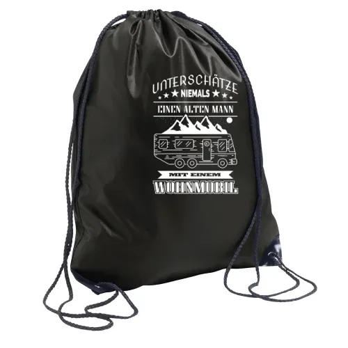 Alter Mann mit Wohnmobil Camping Rente im Gebirge Sonstig. Rucksack