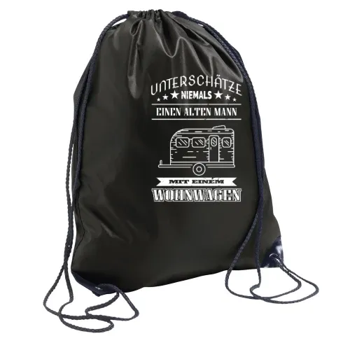 Alter Mann mit Wohnwagen Camping Rentner Rente Sonstig. Rucksack