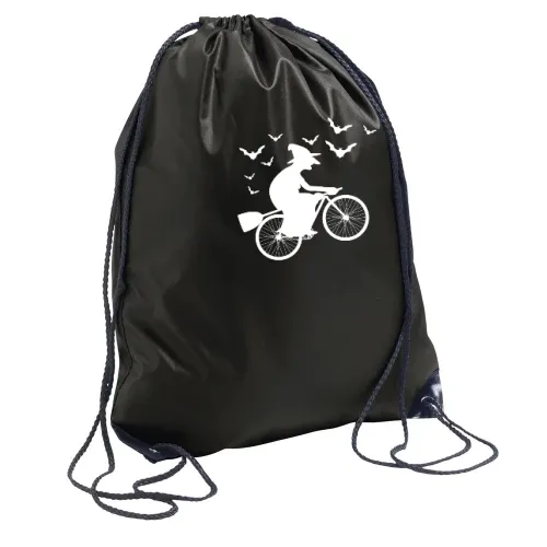 Biker Hexe Halloween Fahrrad mit Besen Radtour Rucksack Sonstig. Turnbeutel
