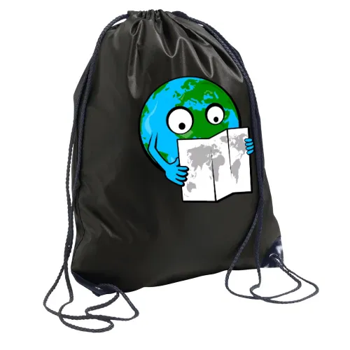 Erde schaut sich ein Karte an Rucksack