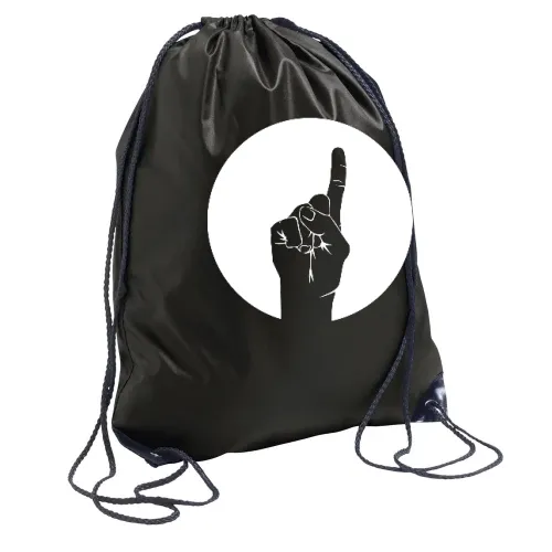 erhobener Zeigefinger im Kreis Sonstig. Rucksack