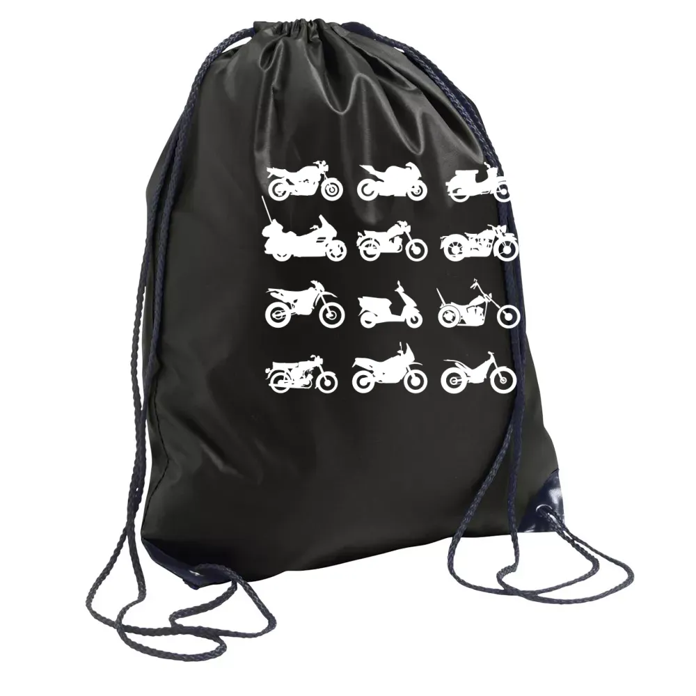  Sonstig. Rucksack mit Aufdruck 'Motorräder Typen'