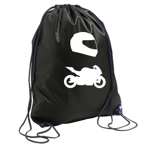 Rennmotorrad mit Helm Rucksack