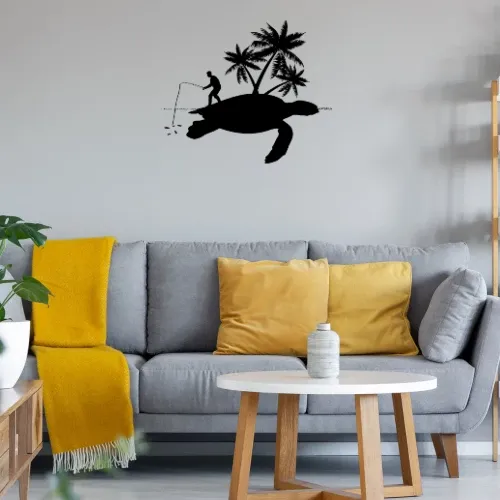 Angler Angeln Schildkröte Insel Fishing Geschenk Wandtattoo