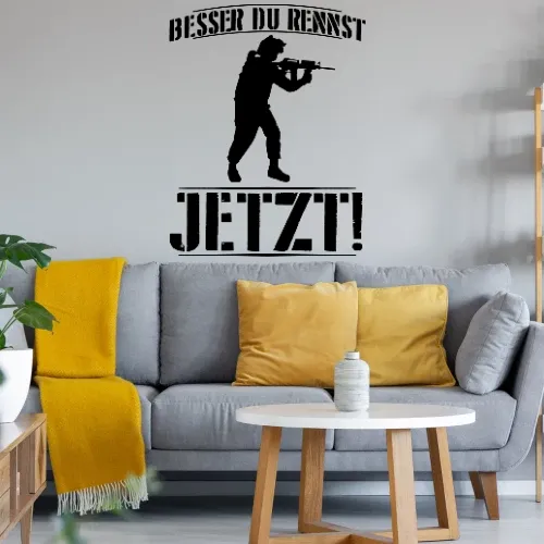 Besser Du Rennst Jetzt! - Soldatin Einsatz Motiv Sonstig. Wandtattoo Besser Du Rennst Jetzt! - Soldatin Einsatz Motiv Wandtattoo