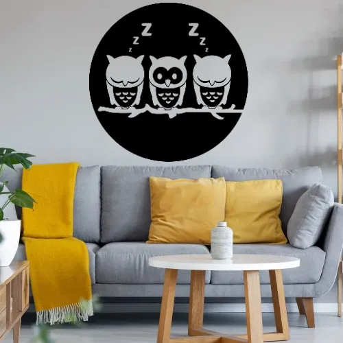 Drei Eule auf Ast vorm Vollmond Sonstig. Wandtattoo