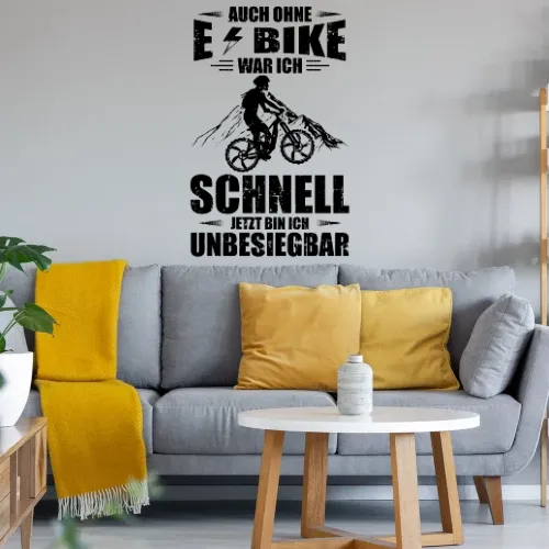 E-Biker Schnell Unbesiegbar Mountainbike Ebike MTB Wandtattoo