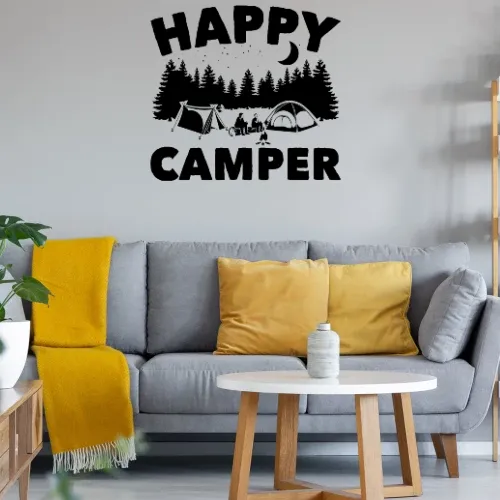 Happy Camper Camping T-Shirt Geschenkidee Wandtattoo