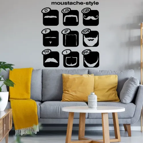 Moustache Weltweit Style Wandtattoo