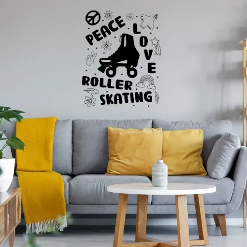 Peace Love Roller Skating Skaten Rollschuh Laufen Wandtattoo