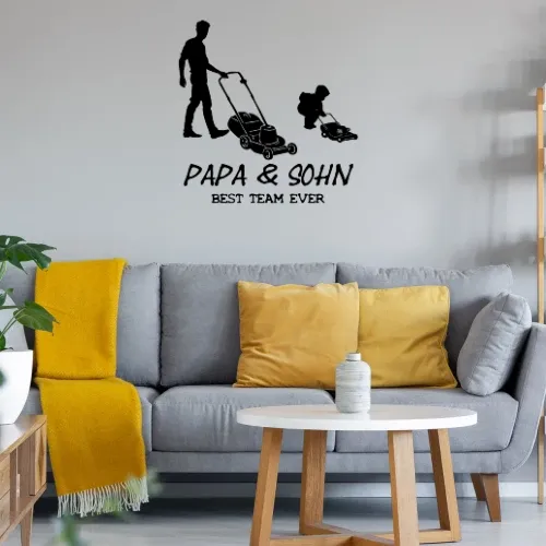Rasenmähen Papa und Sohn Best Team Ever Gartenarbeit Wandtattoo