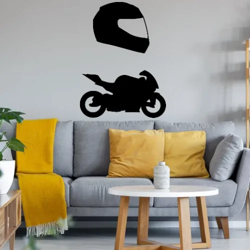 Rennmotorrad mit Helm Wandtattoo