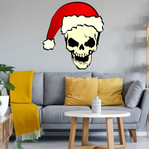 Totenkopf mit Weihnachtsmütze Wandtattoo