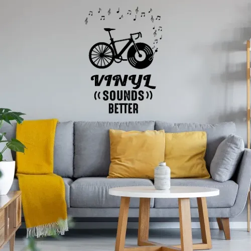 Vinyl Sounds Better Fahrrad mit Schallplatte Wandtattoo