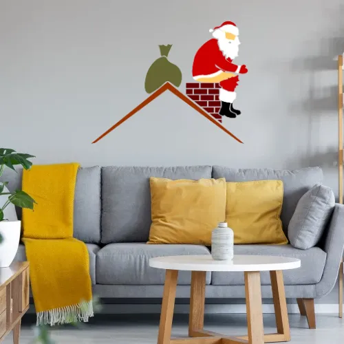 Weihnachtsmann kackt in Schornstein in Farbe Wandtattoo
