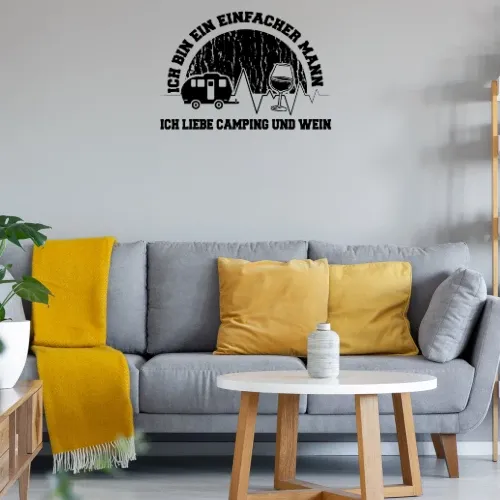 Wohnwagen Campingplatz Mann Liebt Camping und Wein Sonstig. Wandtattoo Wohnwagen Campingplatz Mann Liebt Camping und Wein Wandtattoo